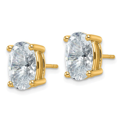 14K Yellow Gold 6 Carat Lab Grown Diamond Vs+ F+ Complete Oval Four Prong Stud Earrings