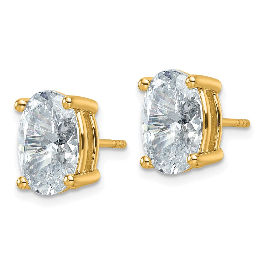 14K Yellow Gold 6 Carat Certified Lab Grown Diamond Vs+ F+ Complete Oval Four Prong Stud Earrings
