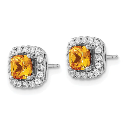 14k White Gold 3/8 Ct. Lab Grown Diamond VS/SI+ G+ November Birthstone Citrine Halo Post Earrings