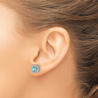 Pure Serenity 14k White Gold 3/8 Ct. Lab Grown Diamond VS/SI+ G+ and Lab Created Paraiba Halo Post Earrings