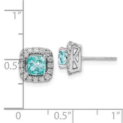 Pure Serenity 14k White Gold 3/8 Ct. Lab Grown Diamond VS/SI+ G+ and Lab Created Paraiba Halo Post Earrings