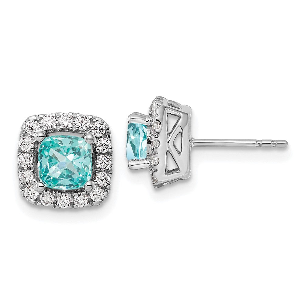 Pure Serenity 14k White Gold 3/8 Ct. Lab Grown Diamond VS/SI+ G+ and Lab Created Paraiba Halo Post Earrings