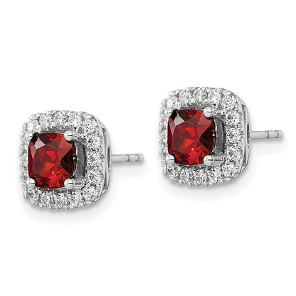 14k White Gold 3/8 Ct. Lab Grown Diamond VS/SI+ G+ January Birthstone Garnet Halo Post Earrings