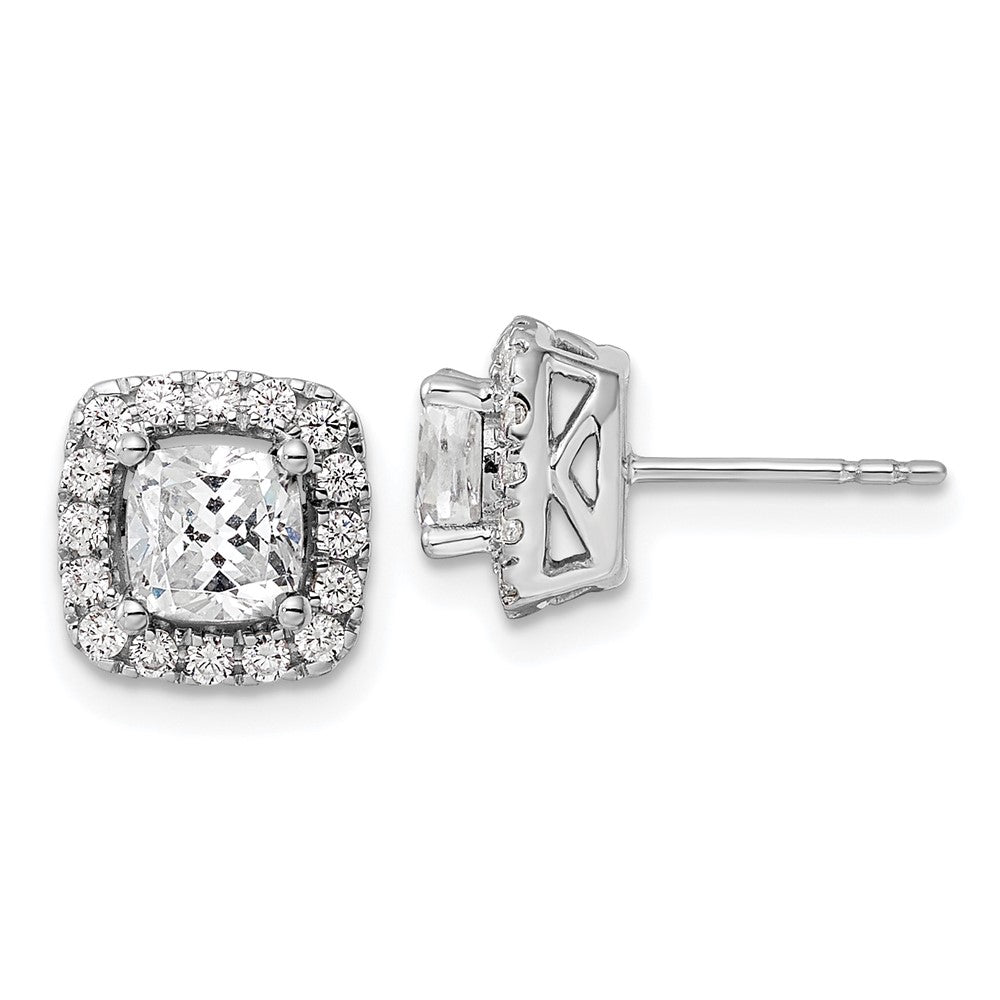 14k White Gold 3/8 Ct. Lab Grown Diamond VS/SI+ G+ April Birthstone White Sapphire Halo Post Earrings