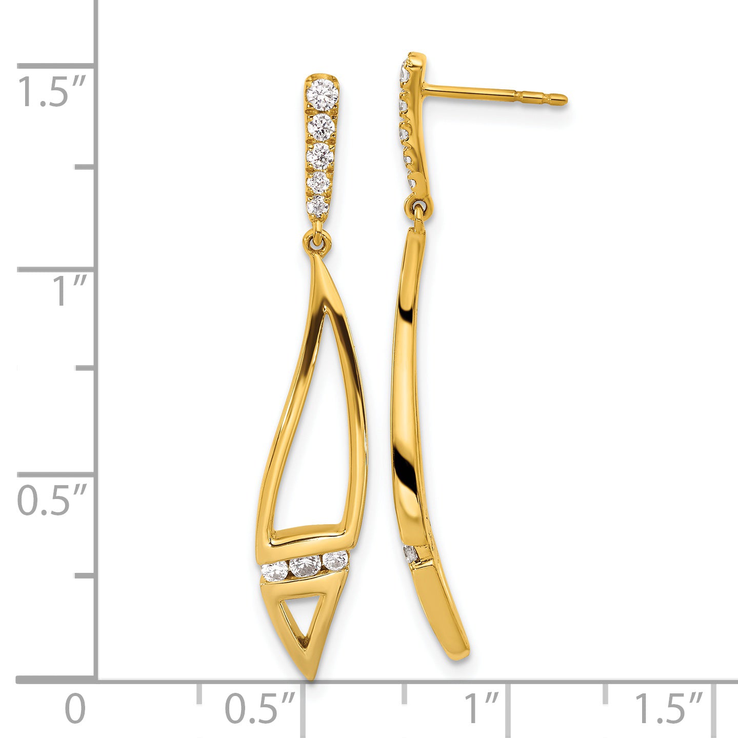 14k Yellow Gold Lab Grown Diamond VS/SI+ G+ Curved Post Dangle Earrings