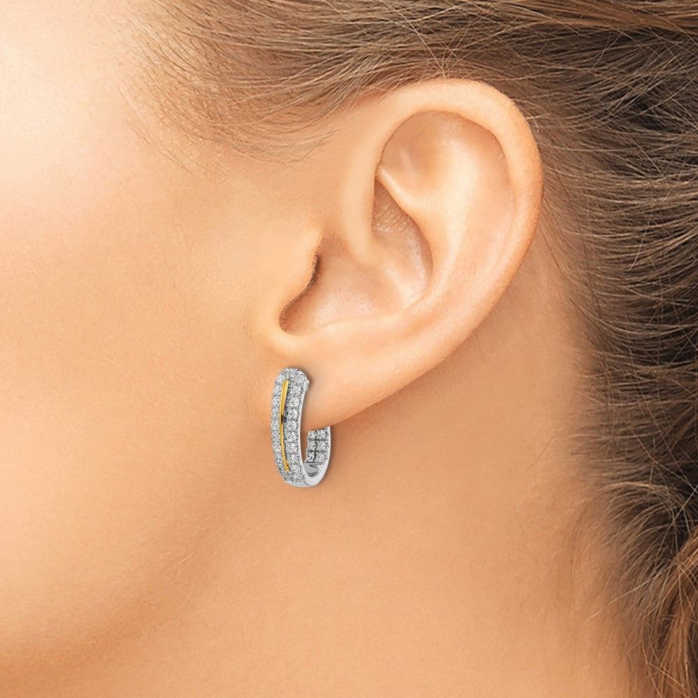 14k White Gold Two-Tone Lab Grown Diamond VS/SI FGH In and Out J-Hoop Earrings