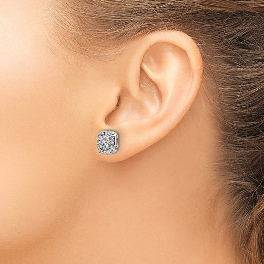 14k White Gold 7/8 Ct. Lab Grown Diamond VS/SI+ G+ Complete Square Halo Post Earrings