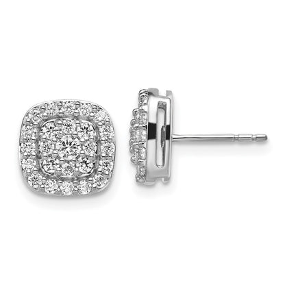 14k White Gold 7/8 Ct. Lab Grown Diamond VS/SI+ G+ Complete Square Halo Post Earrings