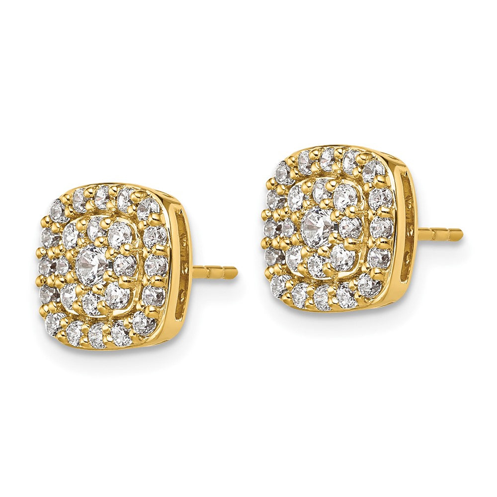 14k Yellow Gold 7/8 Ct. Lab Grown Diamond VS/SI+ G+ Square Halo Post Earrings