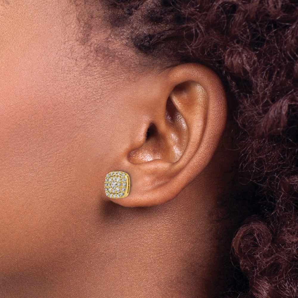 14k Yellow Gold 7/8 Ct. Lab Grown Diamond VS/SI+ G+ Square Halo Post Earrings