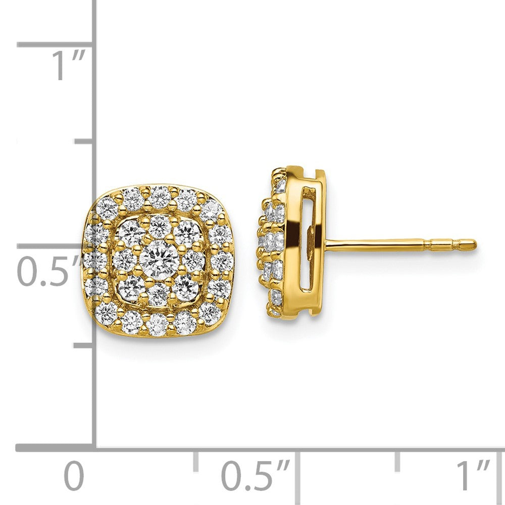 14K Yellow Gold 7/8 Carat Lab Grown Diamond Vs/Si+ G+ Complete Square Halo Post Earrings