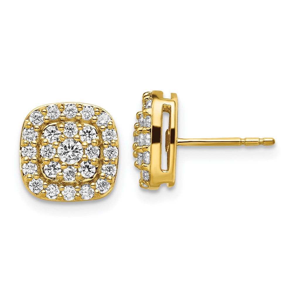 14K Yellow Gold 7/8 Carat Lab Grown Diamond Vs/Si+ G+ Complete Square Halo Post Earrings