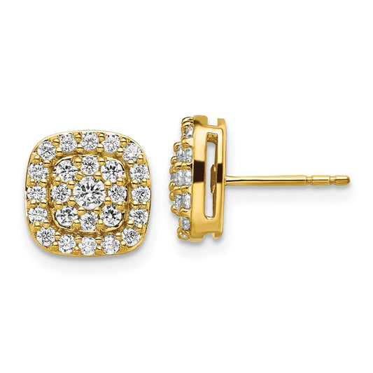 14K Yellow Gold 7/8 Carat Lab Grown Diamond Vs/Si+ G+ Complete Square Halo Post Earrings