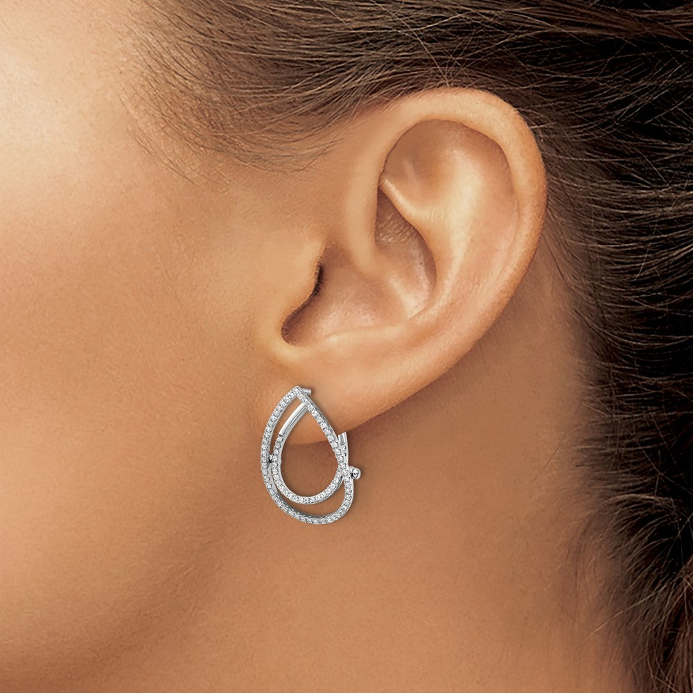 14K White Gold Lab Grown VS/SI+ G+ Diamond Teardrop Fashion Hinged Earrings