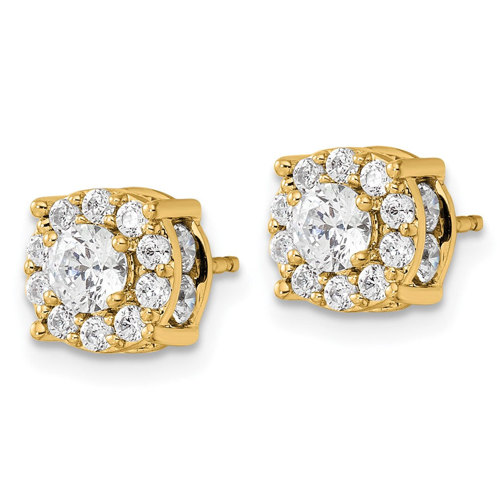 14K Yellow Gold 1 1/2 Carat Lab Grown Diamond Vs/Si+ G+ Complete Round Fashion Halo Post Earrings
