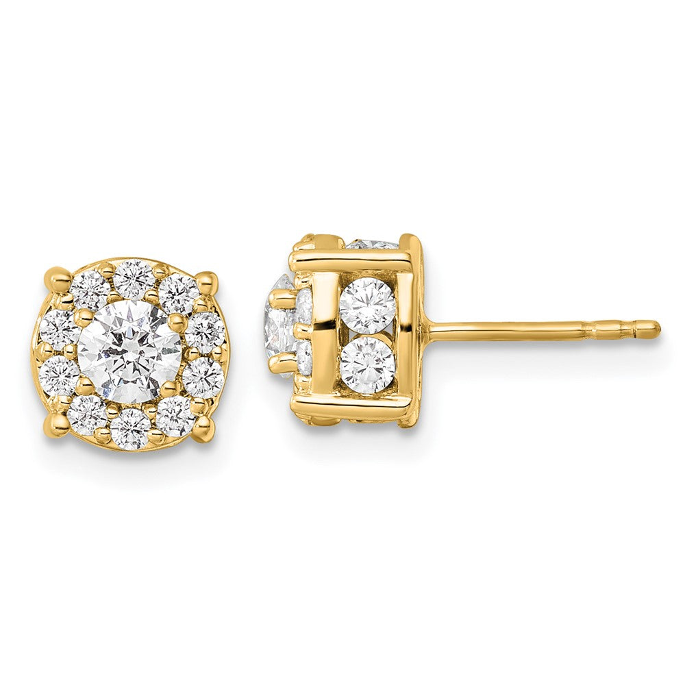 14K Yellow Gold 1 1/2 Carat Lab Grown Diamond Vs/Si+ G+ Complete Round Fashion Halo Post Earrings