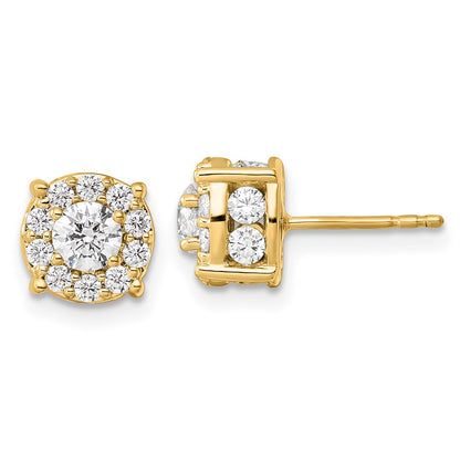 14K Yellow Gold 1 1/2 Carat Lab Grown Diamond Vs/Si+ G+ Complete Round Fashion Halo Post Earrings