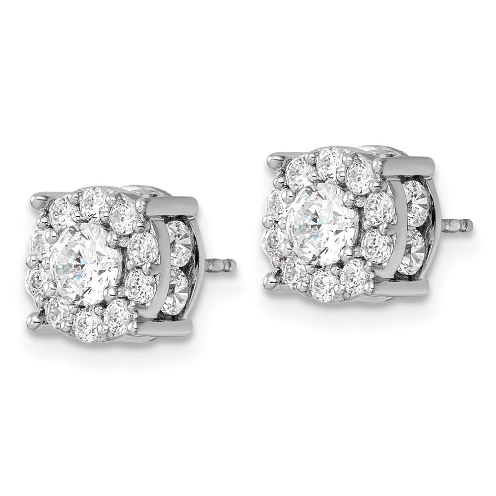 14K White Gold 2 Carat Lab Grown Diamond Vs/Si+ G+ Complete Round Fashion Halo Post Earrings