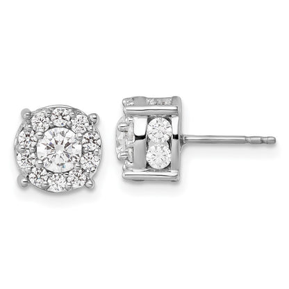 14K White Gold 2 Carat Lab Grown Diamond Vs/Si+ G+ Complete Round Fashion Halo Post Earrings