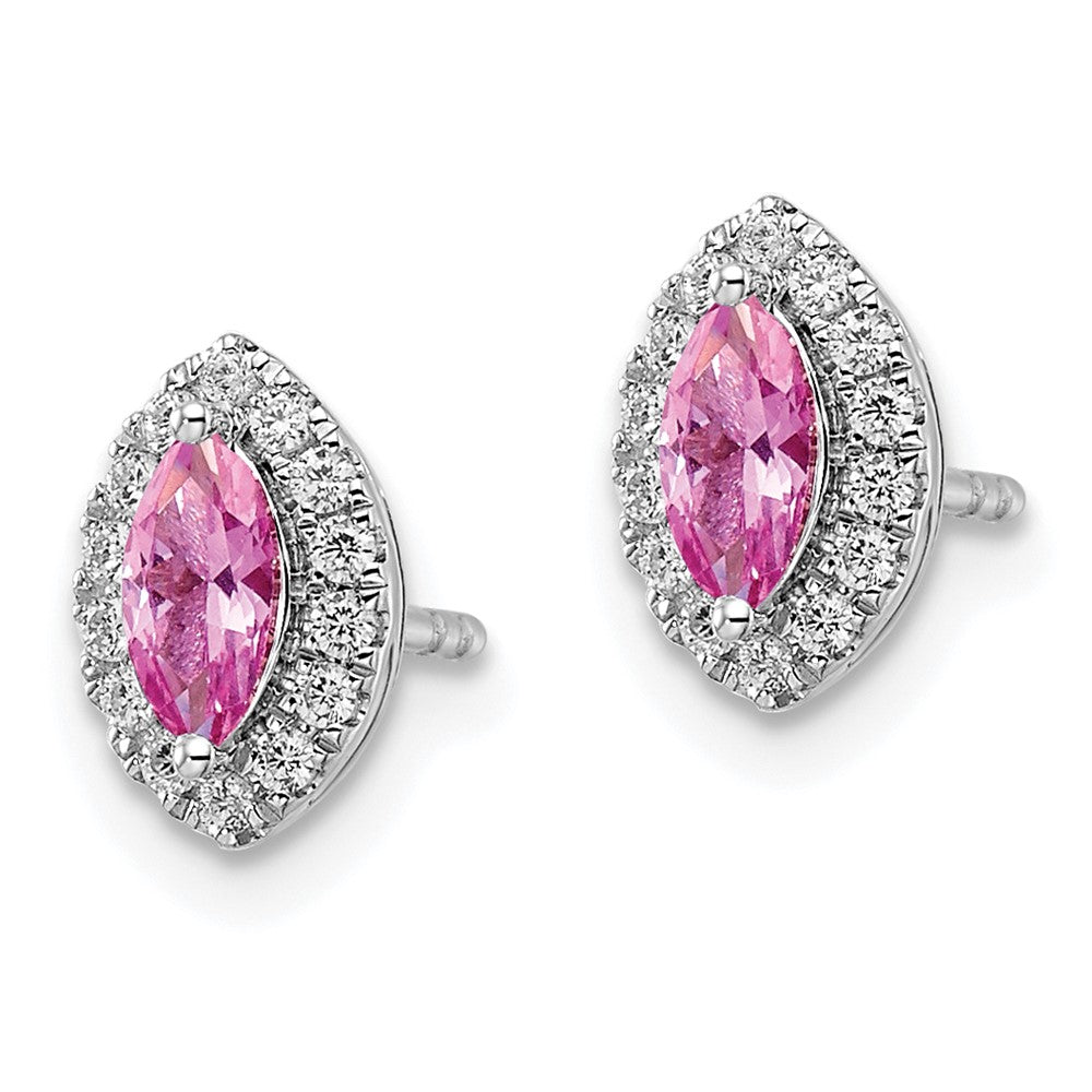 14k White Gold 1/5 Ct. Lab Grown Diamond VS/SI+ G+ and Lab Created Pink Sapphire October Birthstone Post Earrings