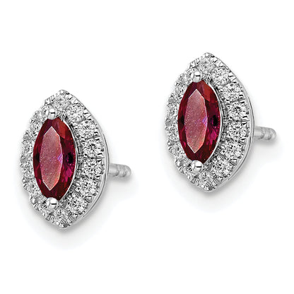 14K White Gold 1/5 Carat Lab Grown Diamond Vs/Si+ G+ And Created Ruby July Birthstone Post Earrings