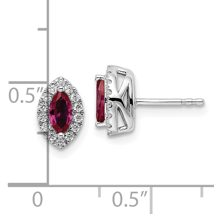 14K White Gold 1/5 Carat Lab Grown Diamond Vs/Si+ G+ And Created Ruby July Birthstone Post Earrings