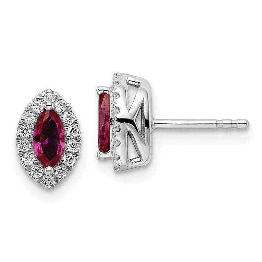 14K White Gold 1/5 Carat Lab Grown Diamond Vs/Si+ G+ And Created Ruby July Birthstone Post Earrings