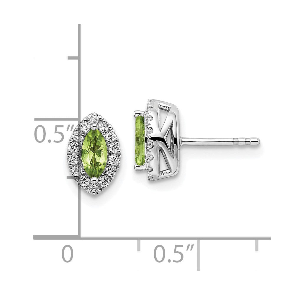14k White Gold 1/5 Ct. Lab Grown Diamond VS/SI+ G+ and Peridot August Birthstone Post Earrings