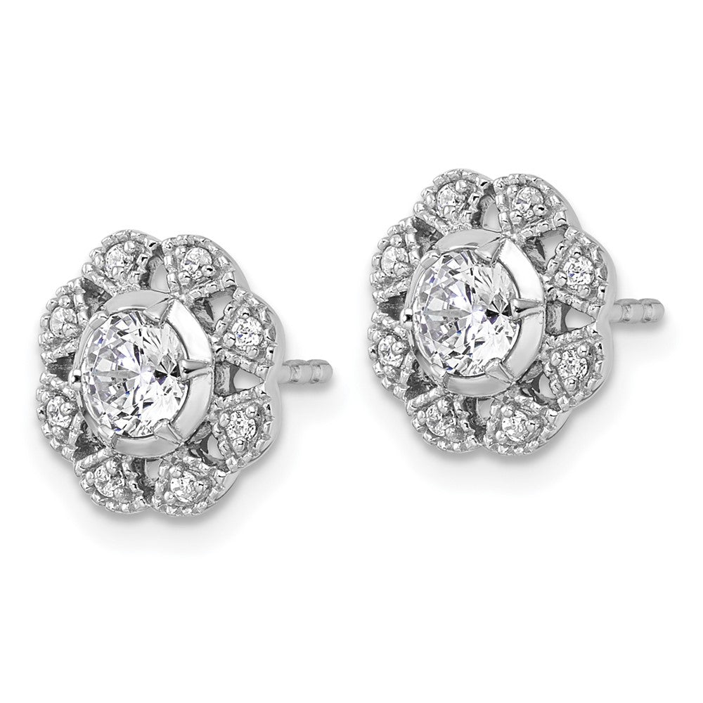 14K White Gold True Origin 3/4 Carat Lab Grown Diamond Vs Def Floral Post Earrings