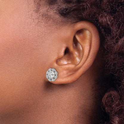 14K White Gold True Origin 3/4 Carat Lab Grown Diamond Vs Def Floral Post Earrings