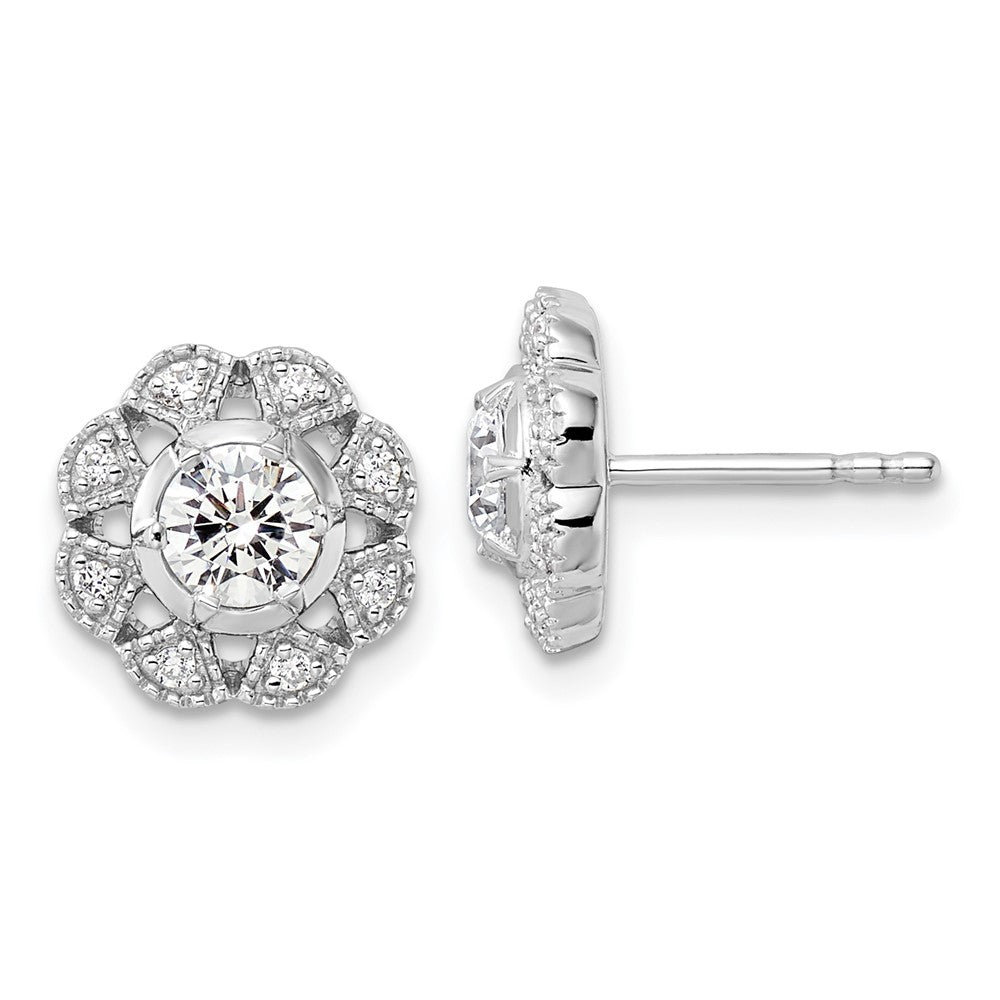 14K White Gold True Origin 3/4 Carat Lab Grown Diamond Vs Def Floral Post Earrings