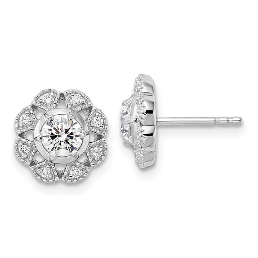 14K White Gold True Origin 3/4 Carat Lab Grown Diamond Vs Def Floral Post Earrings