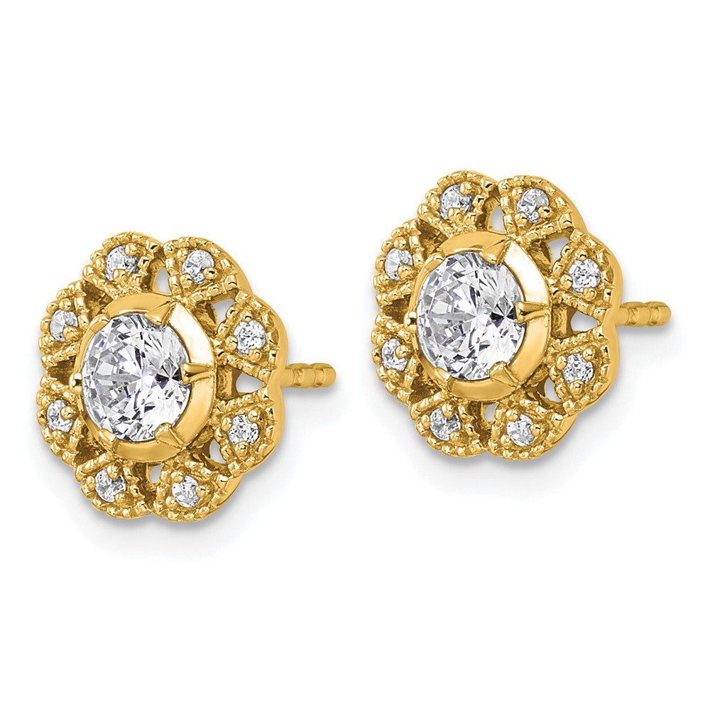 14K Yellow Gold True Origin 3/4 Carat Lab Grown Diamond Vs Def Floral Post Earrings