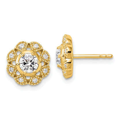14K Yellow Gold True Origin 3/4 Carat Lab Grown Diamond Vs Def Floral Post Earrings