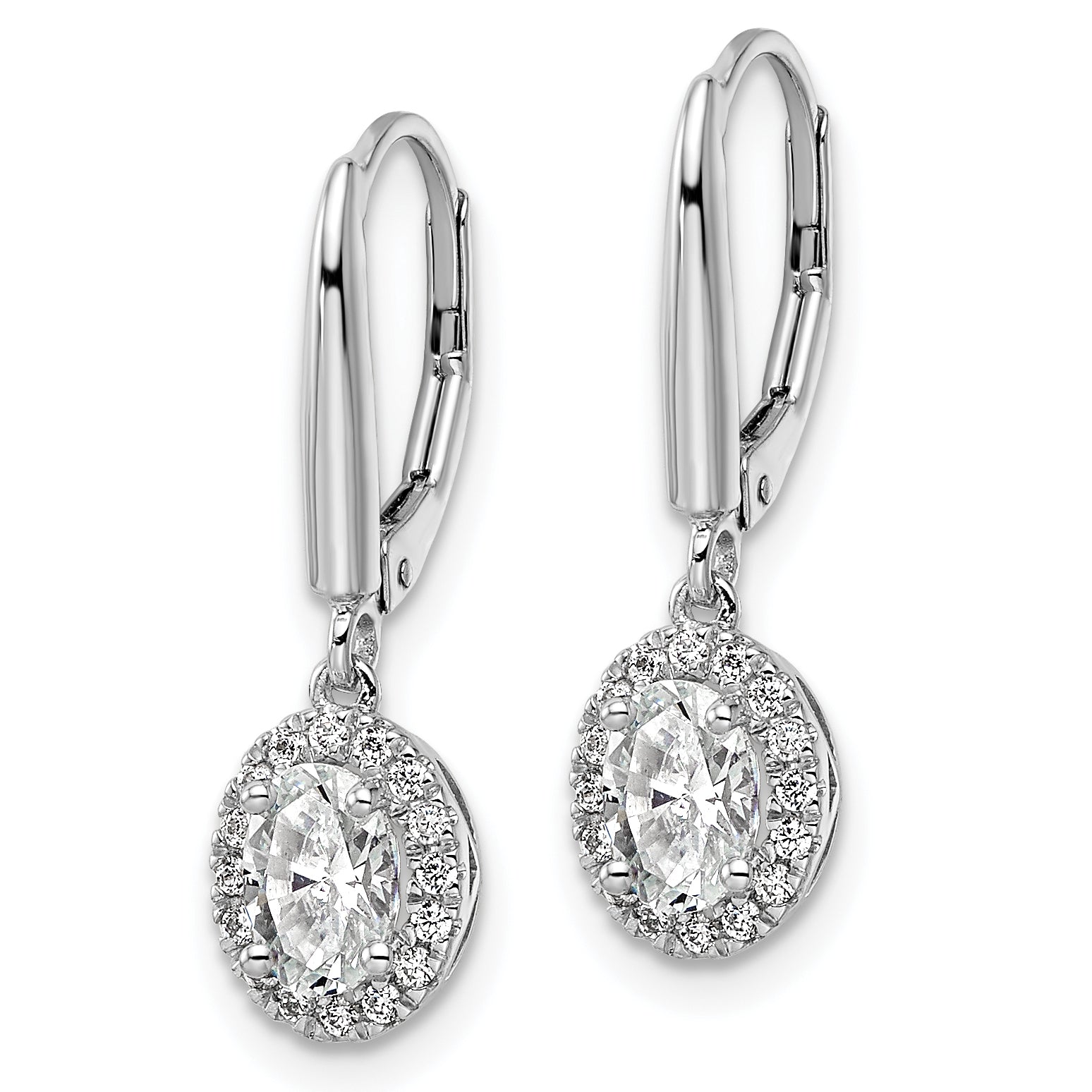 14K White Gold 1 1/5 Carat Lab Grown Diamond Vs/Si+ G+ Complete Oval Drop Leverback Earrings