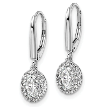 14K White Gold 1 1/5 Carat Lab Grown Diamond Vs/Si+ G+ Complete Oval Drop Leverback Earrings