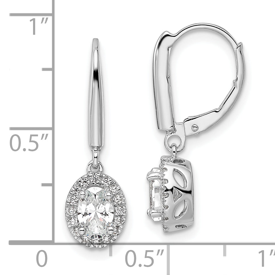 14K White Gold 1 1/5 Carat Lab Grown Diamond Vs/Si+ G+ Complete Oval Drop Leverback Earrings