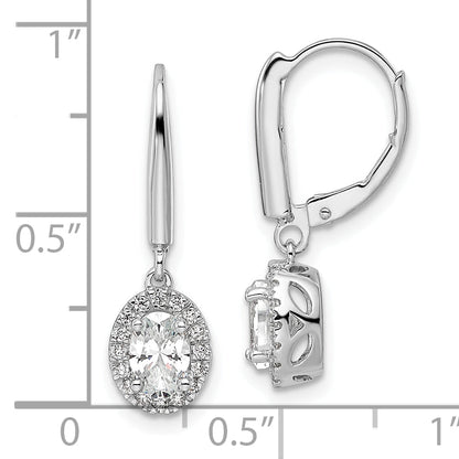 14K White Gold 1 1/5 Carat Lab Grown Diamond Vs/Si+ G+ Complete Oval Drop Leverback Earrings