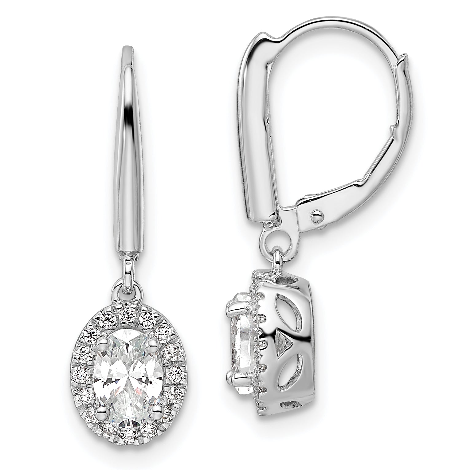 14K White Gold 1 1/5 Carat Lab Grown Diamond Vs/Si+ G+ Complete Oval Drop Leverback Earrings