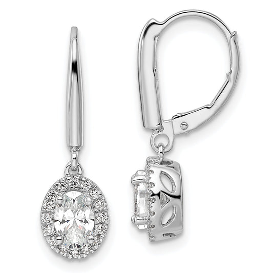 14K White Gold 1 1/5 Carat Lab Grown Diamond Vs/Si+ G+ Complete Oval Drop Leverback Earrings