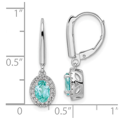 Pure Serenity 14k White Gold 1/5 Ct. Lab Grown Diamond VS/SI+ G+ and Lab Created Paraiba Leverback Dangle Earrings