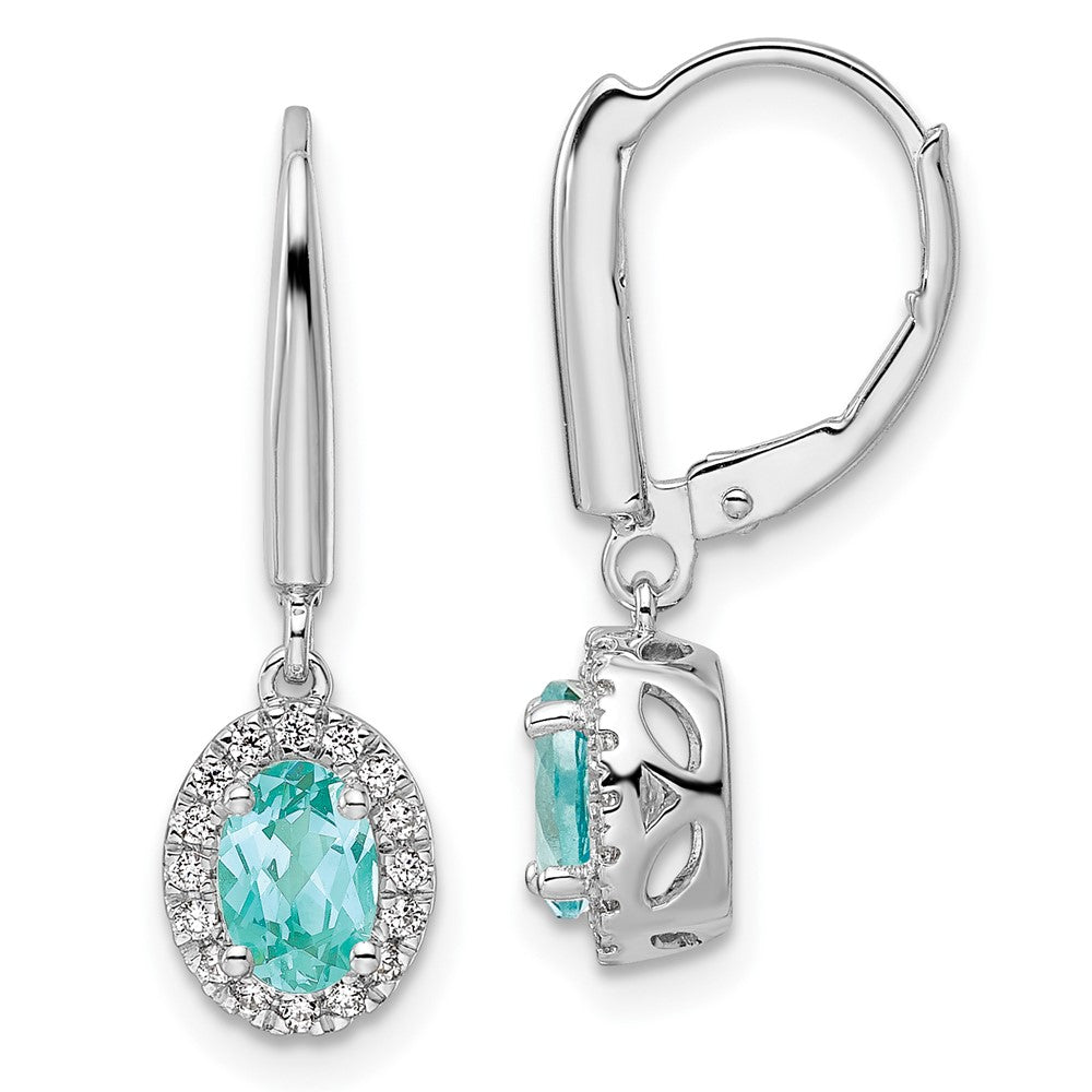 Pure Serenity 14k White Gold 1/5 Ct. Lab Grown Diamond VS/SI+ G+ and Lab Created Paraiba Leverback Dangle Earrings