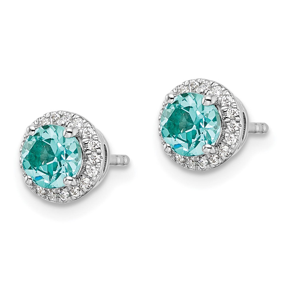 Pure Serenity 14k White Gold 1/8 Ct. Lab Grown Diamond VS/SI+ G+ and Lab Created Paraiba Post Earrings