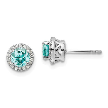 Pure Serenity 14k White Gold 1/8 Ct. Lab Grown Diamond VS/SI+ G+ and Lab Created Paraiba Post Earrings
