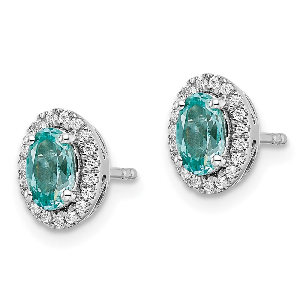 Pure Serenity 14k White Gold 1/10 Ct. Lab Grown Diamond VS/SI+ G+ and Lab Created Paraiba Post Earrings