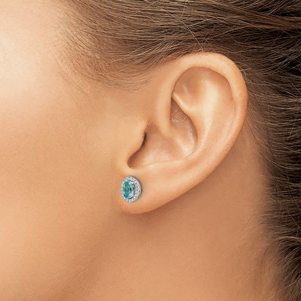 Pure Serenity 14k White Gold 1/10 Ct. Lab Grown Diamond VS/SI+ G+ and Lab Created Paraiba Post Earrings