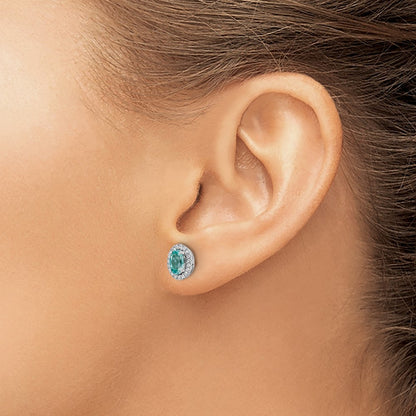 Pure Serenity 14k White Gold 1/10 Ct. Lab Grown Diamond VS/SI+ G+ and Lab Created Paraiba Post Earrings