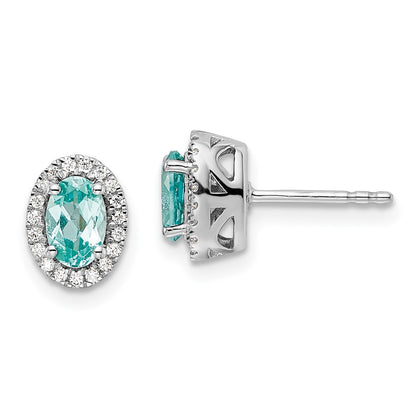 Pure Serenity 14k White Gold 1/10 Ct. Lab Grown Diamond VS/SI+ G+ and Lab Created Paraiba Post Earrings