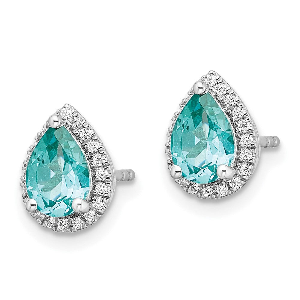 Pure Serenity 14k White Gold 1/6 Ct. Lab Grown Diamond VS/SI+ G+ and Lab Created Paraiba Pear Post Earrings