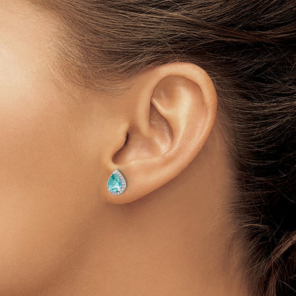 Pure Serenity 14k White Gold 1/6 Ct. Lab Grown Diamond VS/SI+ G+ and Lab Created Paraiba Pear Post Earrings